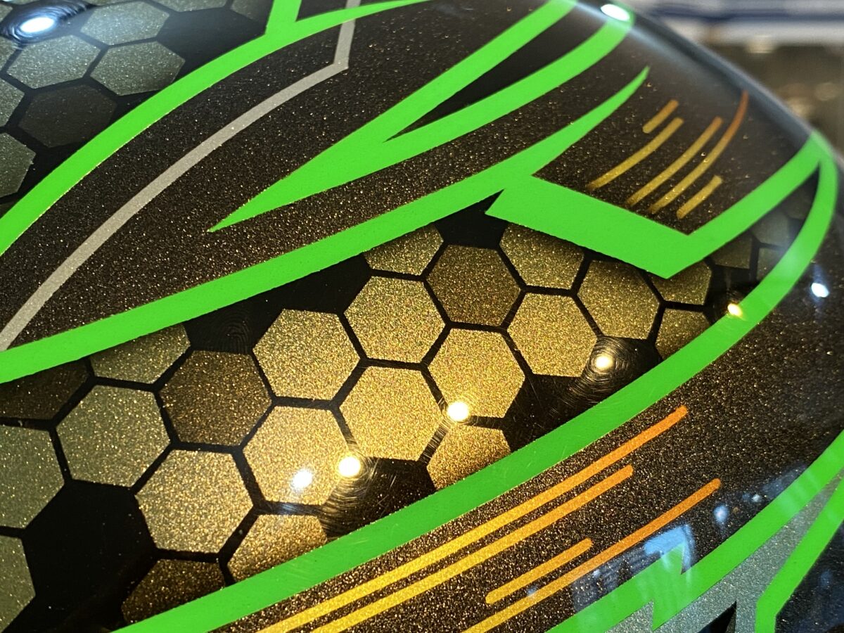 Auto racing helmets for sale 《paint gunmetal × green line》 ｜ Helmet