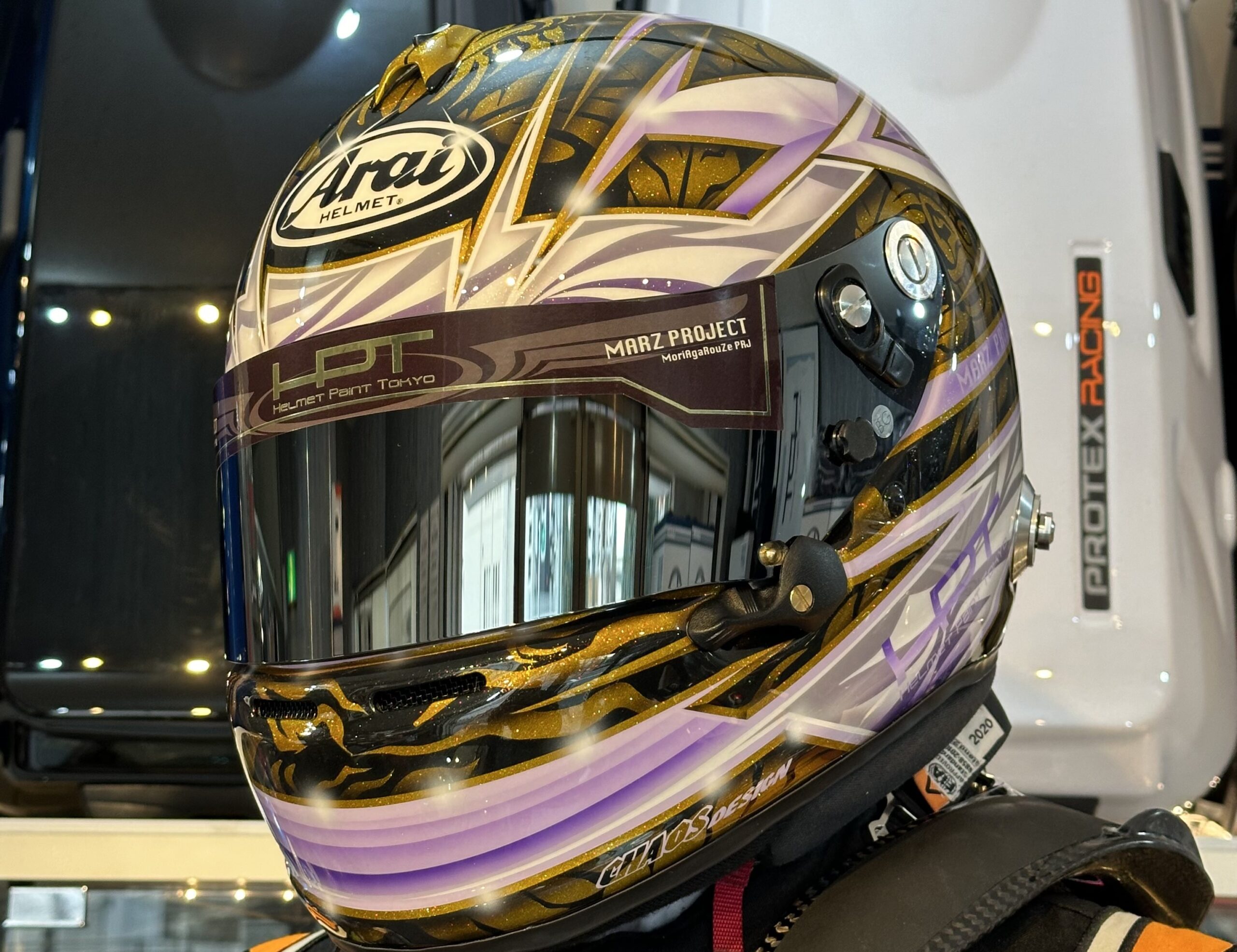 アライヘルメット 4輪 | ペイント “ゴールド×ライトパープル×ブラック” ｜ Helmet Paint TOKYO - ヘルメットペイント東京