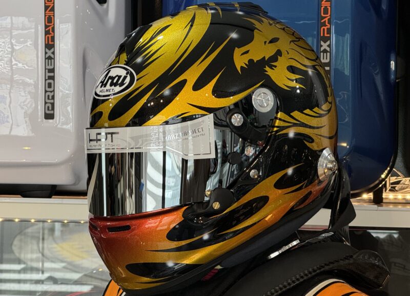 Racing helmet ARAI | Fully painted for sale! “Black metallic x gold tribal dragon”